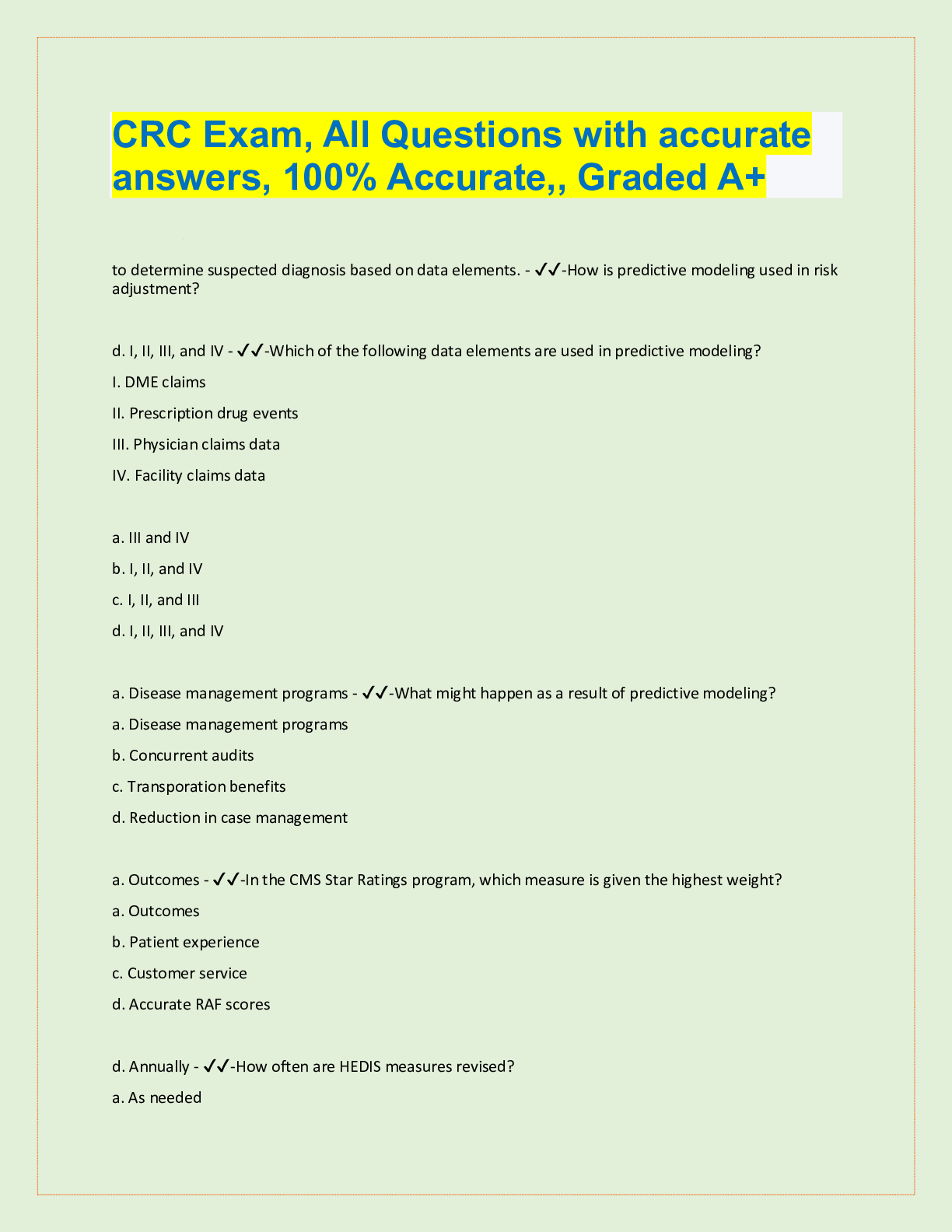 Preview image for CRC Exam, All Questions with accurate  answers, 100% Accurate,, Graded A+